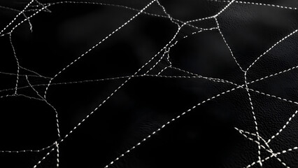 Intricate white stitching on black leather background