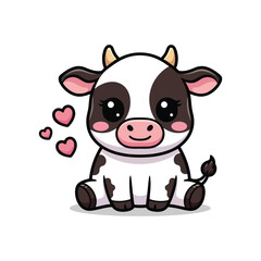 Naklejka premium Adorable cartoon cow sitting with hearts floating around, showcasing affectionate emotions