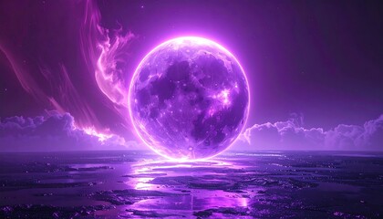 Glowing Purple Planet in Dark Space.