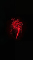 red heart on black background