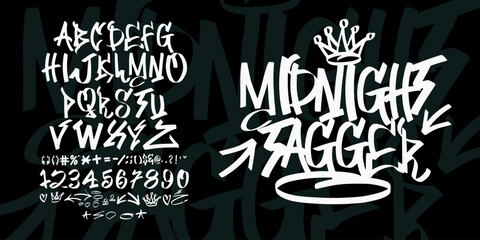Midnight Tagger is a raw and expressive graffiti handwritten font inspired by night street culture and urban tag writing. Featuring rough marker strokes and dynamic letterforms, this font is perfect f © aristoart