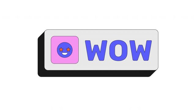 Wow modern clickable button animation. Amazement excitement expression. Admiration reaction. Impressive viral post. Animated UI element. Web interface call-to-action. Colorful micro interaction