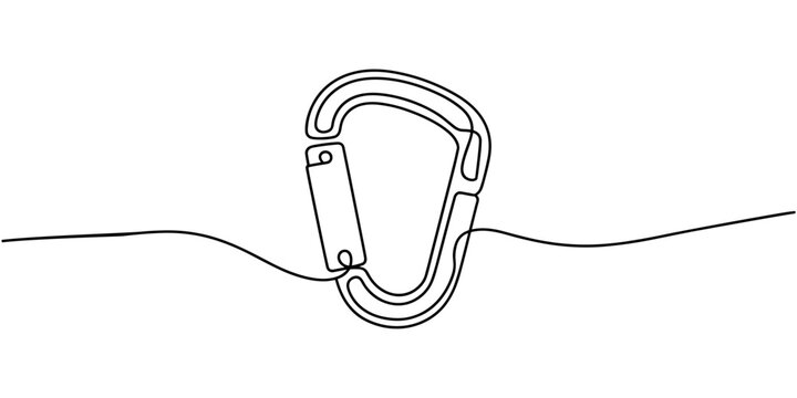 continuous line drawing of carabiner.one line drawing of climbing locking carabiner. vector illustration of single line climbing safety carabiner. isolated white background