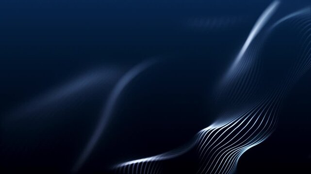 Particles wave Cyber or technology background. Abstract seamless loop of mesh glowing blue dots digital luxurious sparkling wave particles flows background, Motion of digital data flow.