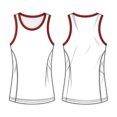 A white sleeveless shirt with red trim and back view shown
