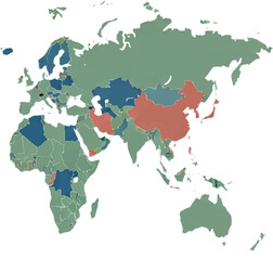 Obraz premium Global Geographic Statistical Data Visualization on a World Map Indicating Diverse Country Performance Levels