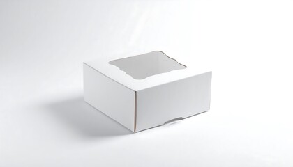 A white cardboard box with a square cutout on top