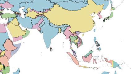 Obraz premium Detailed Political Map of Asian Countries with Borders and Regions