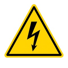 A yellow triangular warning sign with a black lightning bolt