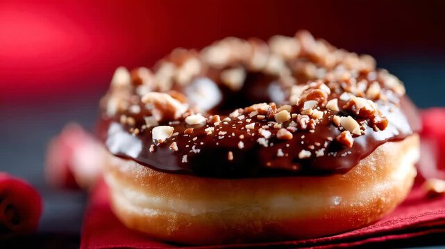 Chocolate glazed donut, concept no sugar diet, healthy eating restriction, and avoiding junk food