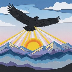 Majestic Eagle Soaring Over Mountain Range at Sunrise