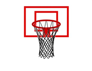 A basketball hoop with red rim and backboard