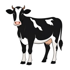 A black and white cow standing on a plain white surface