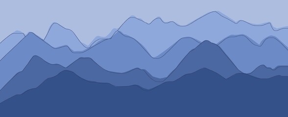 Blue abstract flat landscape mountains with pencil outline. Mountain design for cover, banner, background.