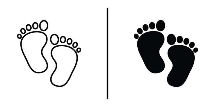 A minimalist illustration of baby footprints in black and white on a clean background