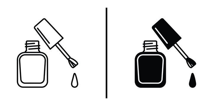 A graphic illustration of nail polish bottles with different colored nail polish and brushes on a white background