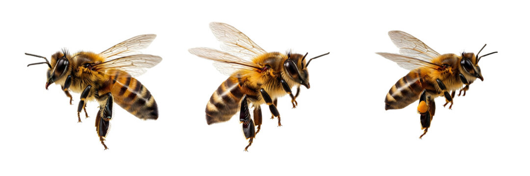 THE SERIES OF HONEY BEES ISOLATED ON WHITE BACKGROUND STOCK IMAGE PNG \\\