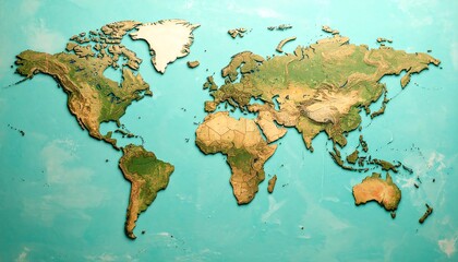 Vintage World Map on Blue Background.
