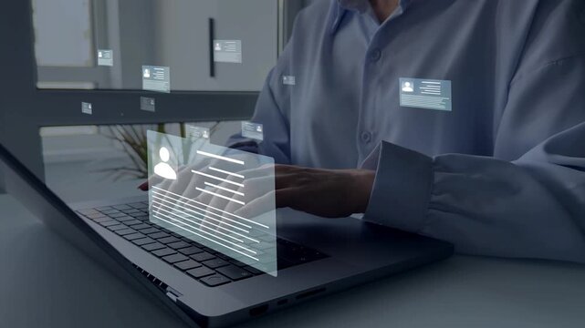 Concept of employment, management HR, technology, business leadership consulting customer for development.Online technology for simplifying human resources system management.