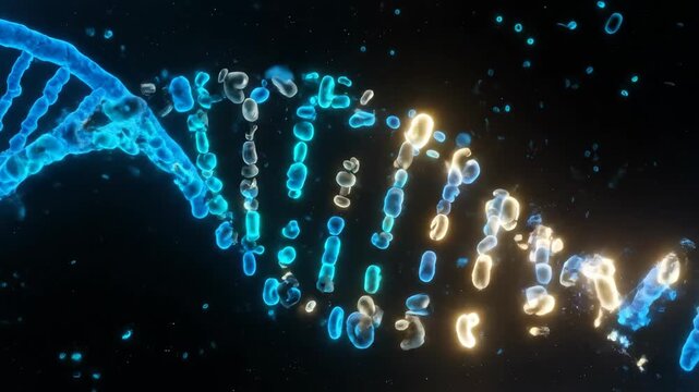 Animated DNA Replication: Unwinding Double Helix with Glowing Strands