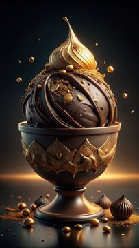 Indulge in the richness of velvety dark chocolate gelato infused with luxurious cocoa notes and adorned with delicate edible gold leaf