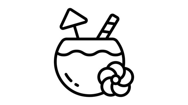 A line style animated icon  showing coconut drink with straw