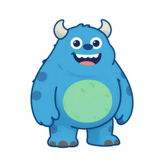 Fototapeta premium Blue Cartoon Monster with Green Belly