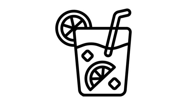 Trendy outline animated icon  of lemonade glass with straw