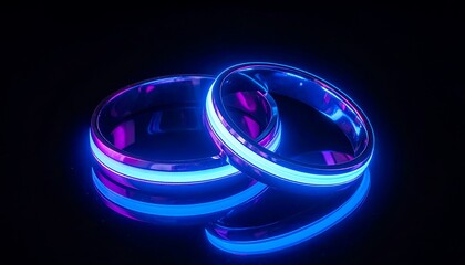Glowing Neon Rings on Black Background.