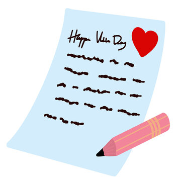 A Valentine's Day card illustration with isi surat elements, pencil, and heart on a greeting card