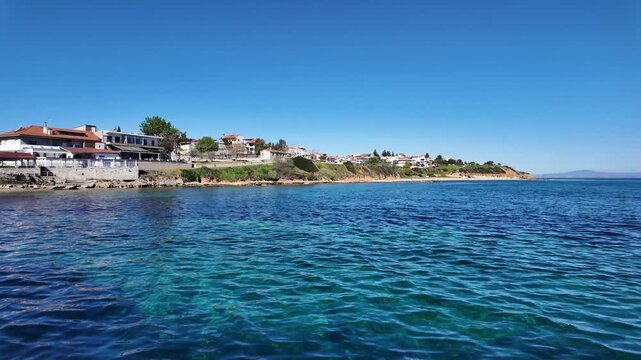 Amazing view of Kassandra coastline near town of Nea Fokea, Chalkidiki, Central Macedonia, Greece