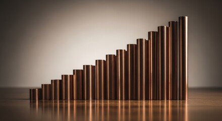 Obraz premium Bronze rods arranged in a staircase shape, indicating growth against a gradient backdrop