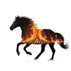 Mystical Black Horse With Vibrant Fire Illusion Stock Photo