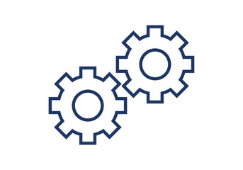 Icono de dos engranajes de contorno azul entrelazados 