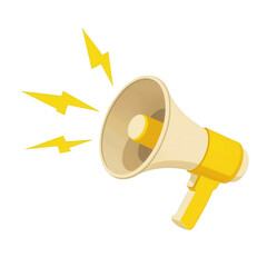 Yellow megaphone with sound waves.