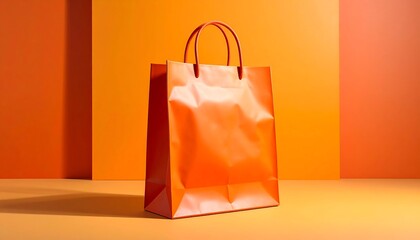 Orange Shopping Bag on Yellow Background.