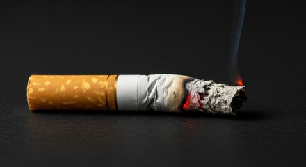 Burning Cigarette on Dark Background - A Symbol of Addiction.
