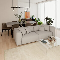 Naklejka premium Large luxury modern bright interiors Living room mockup illustration 3D rendering Digitally Generated Image