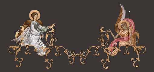 Fototapeta premium Iconographic Byzantine border with angels