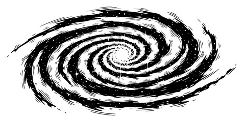 Cosmic spiral galaxy or space vortex in a gritty vintage engraving style © Logan