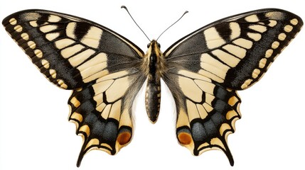 Obraz premium Detailed image of swallowtail butterfly with symmetrical wing patterns.