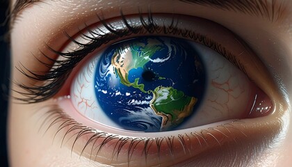 Human Eye Reflecting Earths Beauty Closeup.