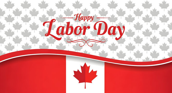 Happy labor day greeting with canadian flag and decorative floral background