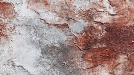 Fototapeta premium Textured weathered wall with red and white plaster patterns.