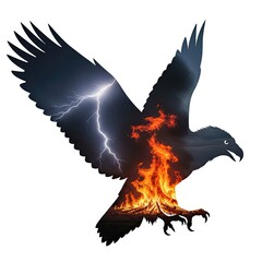 Powerful Eagle Silhouette With Fire and Lightning Symbol of Strength and Freedom