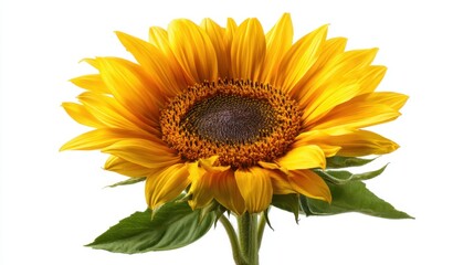 Fototapeta premium Vibrant sunflower blooming against white background.