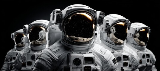 Full suit astronaut group. Generative AI technology.	
