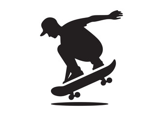 Obraz premium skateboarding logo silhouette vector, skateboard silhouette logo vector, illustration, skateboarder silhouette jumping logo, skateboarder performs a jump trick logo vector silhouette 