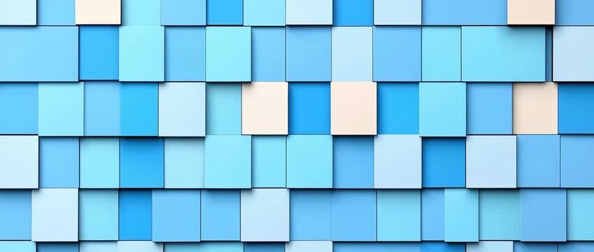 Blue and beige layered square blocks pattern with three dimensional relief texture
