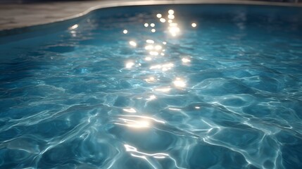 Fototapeta premium Tranquil blue water surface of a swimming pool illuminated by bright shimmering light reflections creating a serene atmosphere